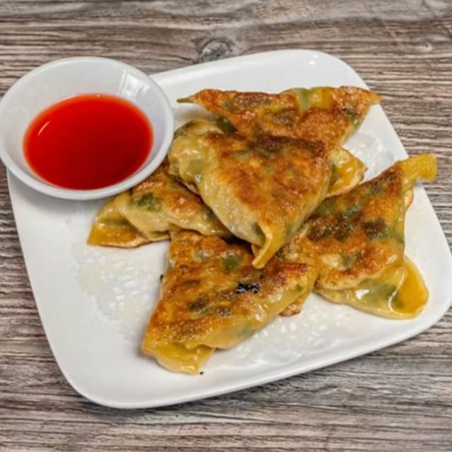 Vegan Pan Fried Chive Dumplings.