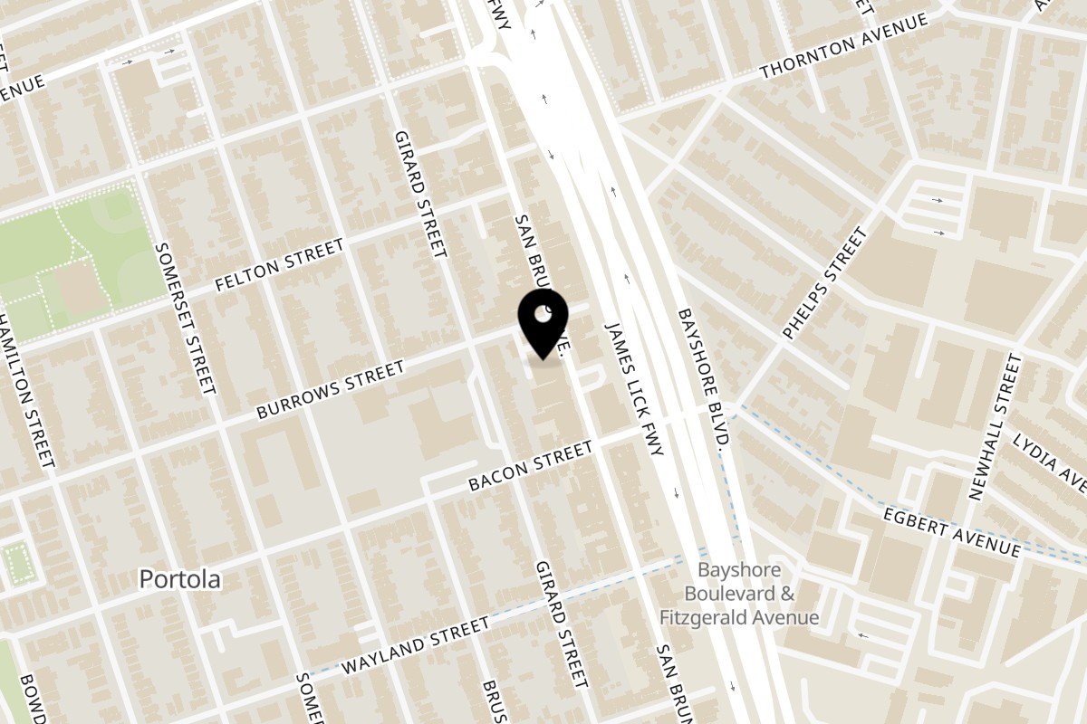 Map showing the location of Imperial Garden Restaurant on 2626 San Bruno Ave in San Francisco